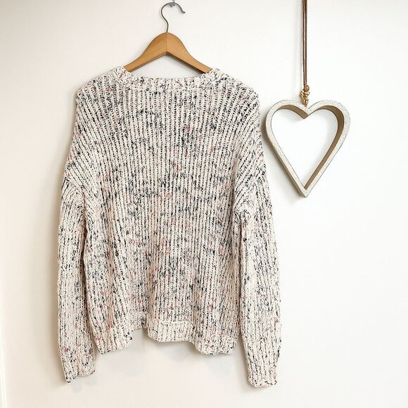 Cable & Gauge Womens Plus Size 3X Ribbed Knit Marled Confetti Sweater Off White - Picture 2 of 11